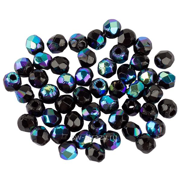Бусины граненые Firepolished 2 мм Черные радужные (Х23980/28701)