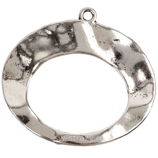 Подвеска овал. с петелькой Мятый металл 30х32мм серебро*