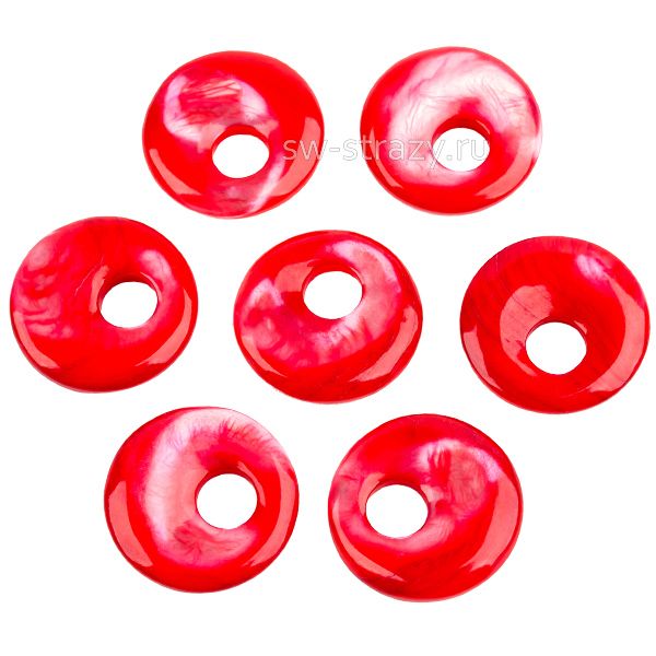 Подвеска-бублик из перламутра 20 мм красная*