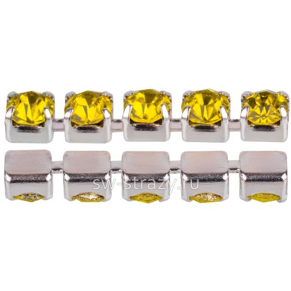 Стразовая цепь 2 мм  Citrine\silver