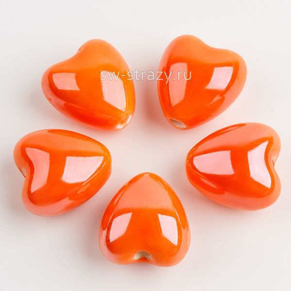 Бусина керамическая сердце 12х13 мм оранжевая