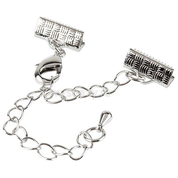 Концевик-зажим для ленты с цепочкой 12 мм серебро