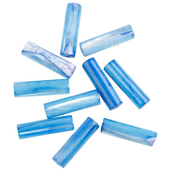 Бусина-трубочка из перламутра 4х14 мм темно-голубая*