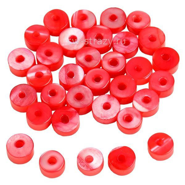 Бусина-таблетка из перламутра 4 мм красная*