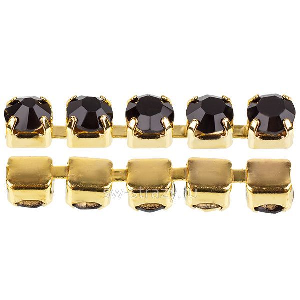 Стразовая цепь 2.4 мм  Jet\gold