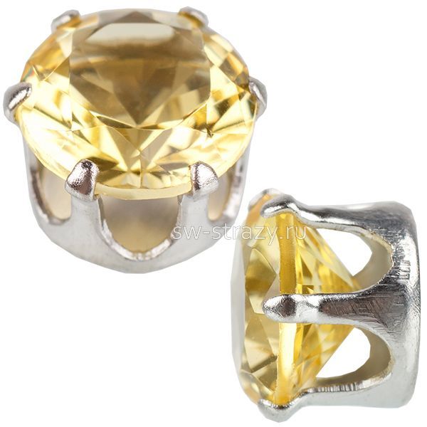 Циркон круглый в оправе  6 мм Gold yellow