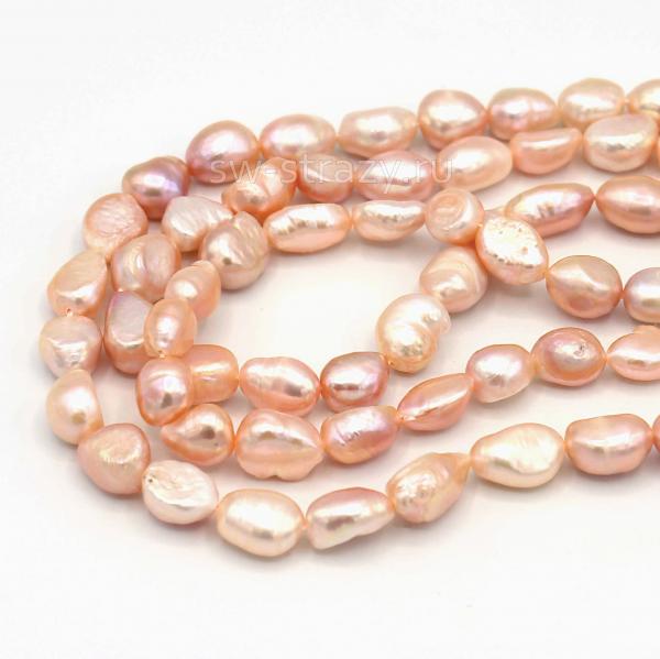 Жемчуг натуральный барочный 11х9 мм персиковый