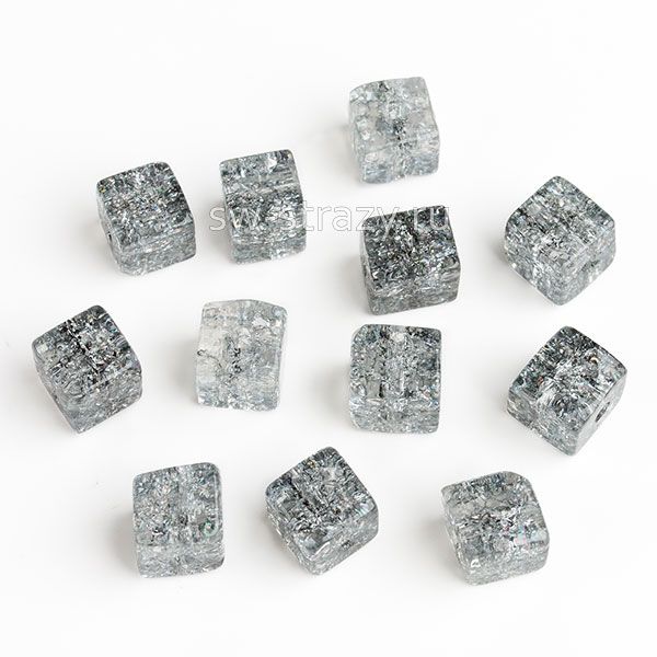 Бусина-куб из кварца 6 мм серая*