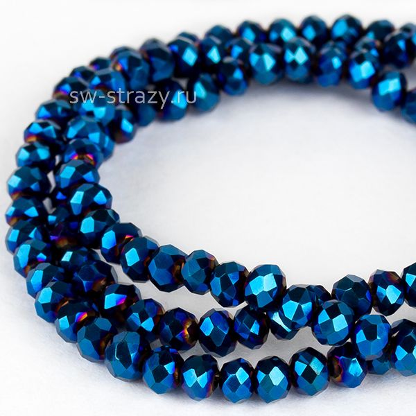 Бусины граненые Rondelle 3 мм металик синий (105), 1 нить