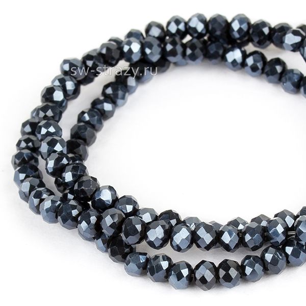 Бусины граненые Rondelle 2 мм черный гематит (108), 1нить