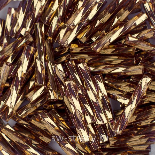 Twisted Bugle 2х12 mm 1285 Gold Antiqued Transparent Amethyst