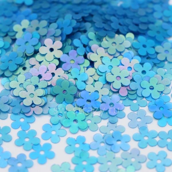 Пайетки-цветочки плоские 7 мм голубые (3 гр)