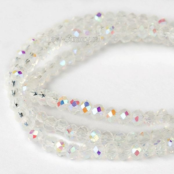 Бусины граненые Rondelle 2 мм прозрачные АВ (76), 1 нить
