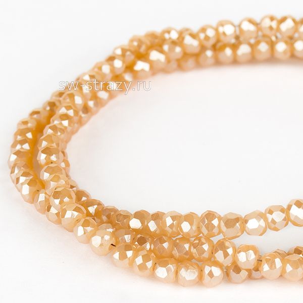 Бусины граненые Rondelle 4 мм бежевый с покрытием (109), 1 нить