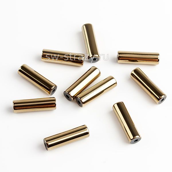 Бусина-трубочка из гематита темное золото 13х4 мм