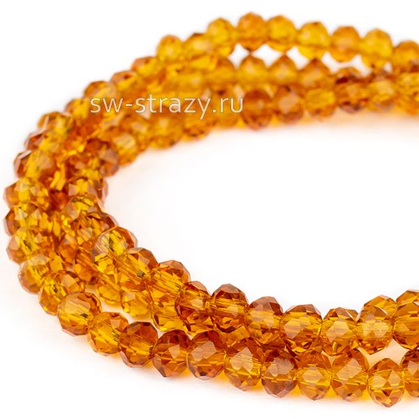 Бусины граненые Rondelle 3 мм янтарь темный прозрачный (7), 1 нить