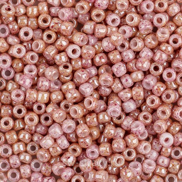 Бисер круглый 11/0 #1201 Непрозрачный мраморный бежевый\розовый